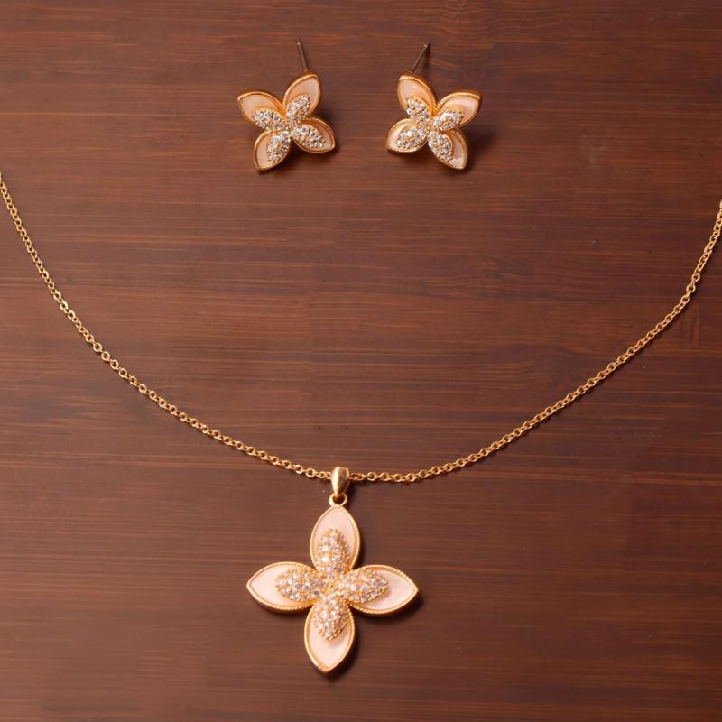 Gold Plated Clover Leaf Jewelry Set Women - Earrings Necklace Minimalist Fashion Accessory Hypoallergenic Copper Alloy