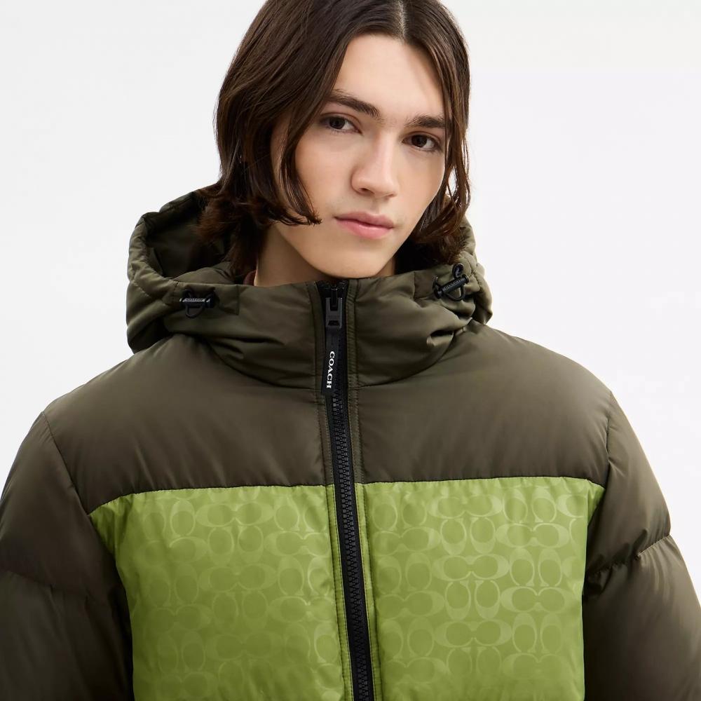 Coach Colorblock Down Jacket Green Multi