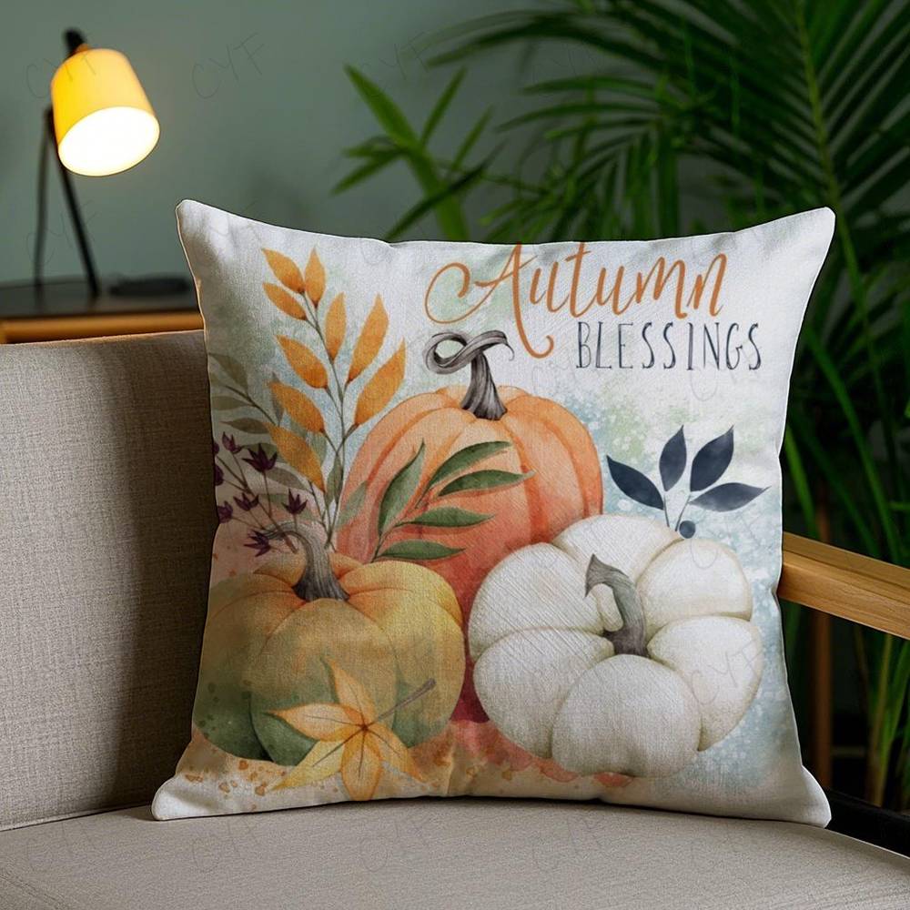 Colorful Watercolor Pumpkin Pillow Case Custom Printed Brushed Fleece Pillow, Baby Skin-Touch, Eco-Friendly Dye-Sublimation Cush