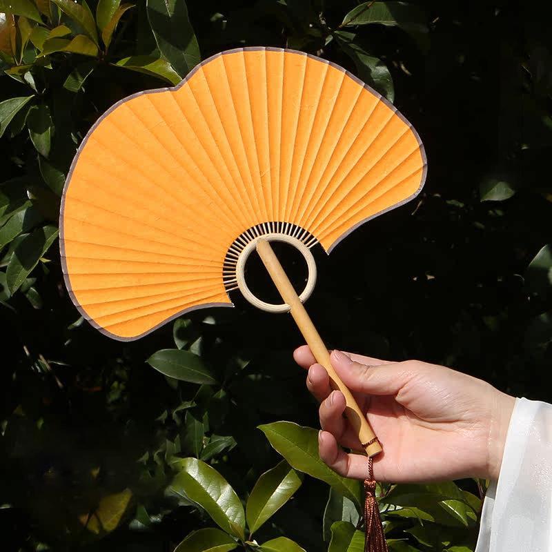 

Винтажный веер из рисовой бумаги Изысканный китайский стиль Гинкго Круглый веер Каллиграфия Живопись Реквизит Фотографии Ручной веер Украшение для дома жёлтый