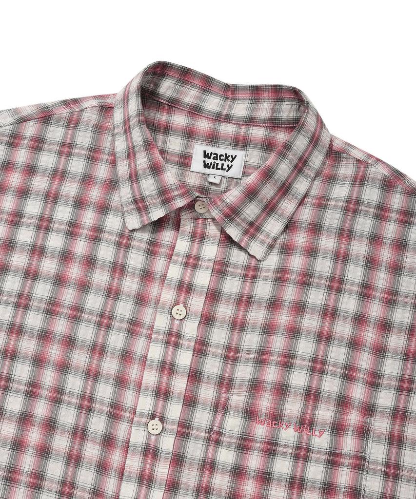 WACKY WILLY Linen Oversized Check Shirt Pink