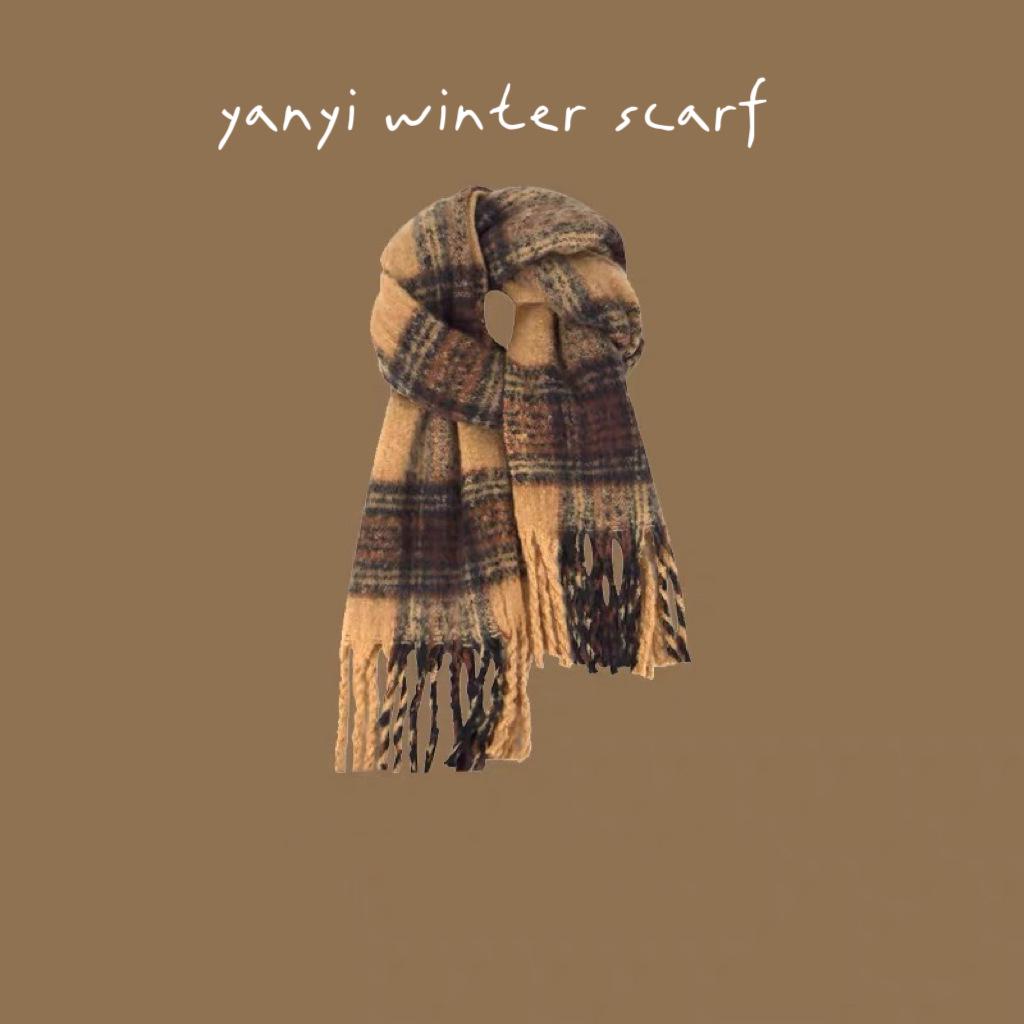 Women's Autumn & Winter Plaid Scarf: Thick Imitation Cashmere Shawl, Solid Color Neck Warmer for Students