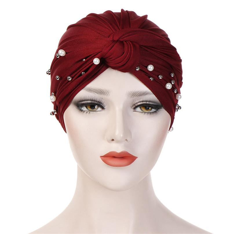 Fashion Gentlewomen Headscarf Hat Muslim Changeable Headdress Exquisite Elegant Beaded Hat