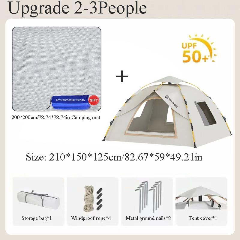 3-4 Double Automatic Pop-Up Tent with Fiberglass Poles Square Oxford Cloth Camping Shelter Quick Setup 3-Second Design