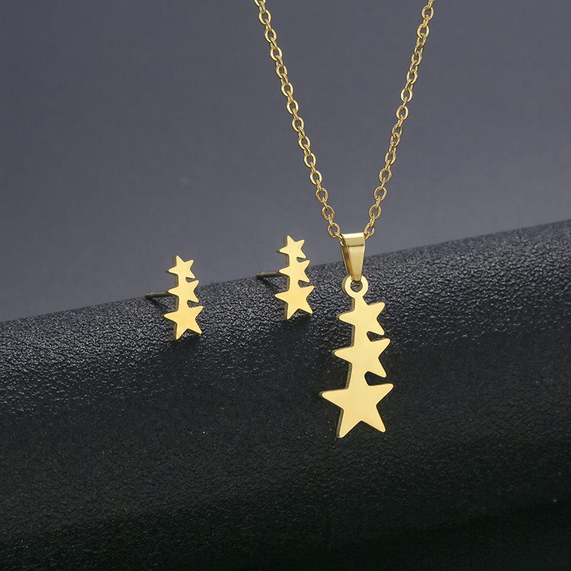 Gold Color Cute Animal Footprints Earrings Set Dog Cat Footprints Paw Necklaces Pendants Women Stainless Steel Zircon TZ329