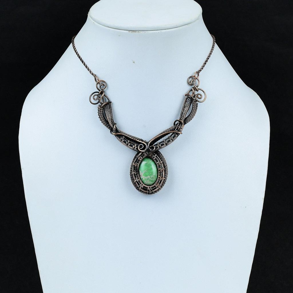 Collier Variscite Collier Enveloppé de Fil de Cuivre Bijoux en Pierres Précieuses Authentiques Collier Unique Fait Main Bijoux Variscite Cuivre Cadeaux d'Anniversaire