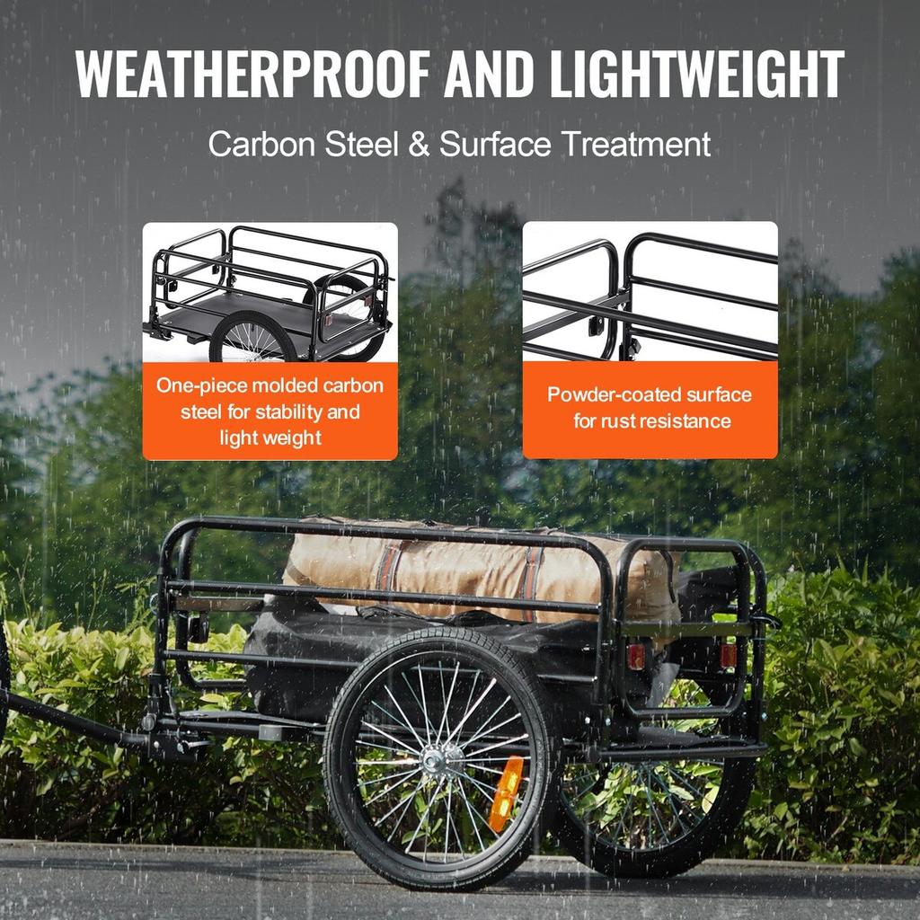 Bike Cargo Trailer, 72.5 Kg Load Capacity, Heavy-Duty Bicycle Wagon Cart, Foldable Compact Storage & Quick Release with Universal Hitch, 40.6 Cm