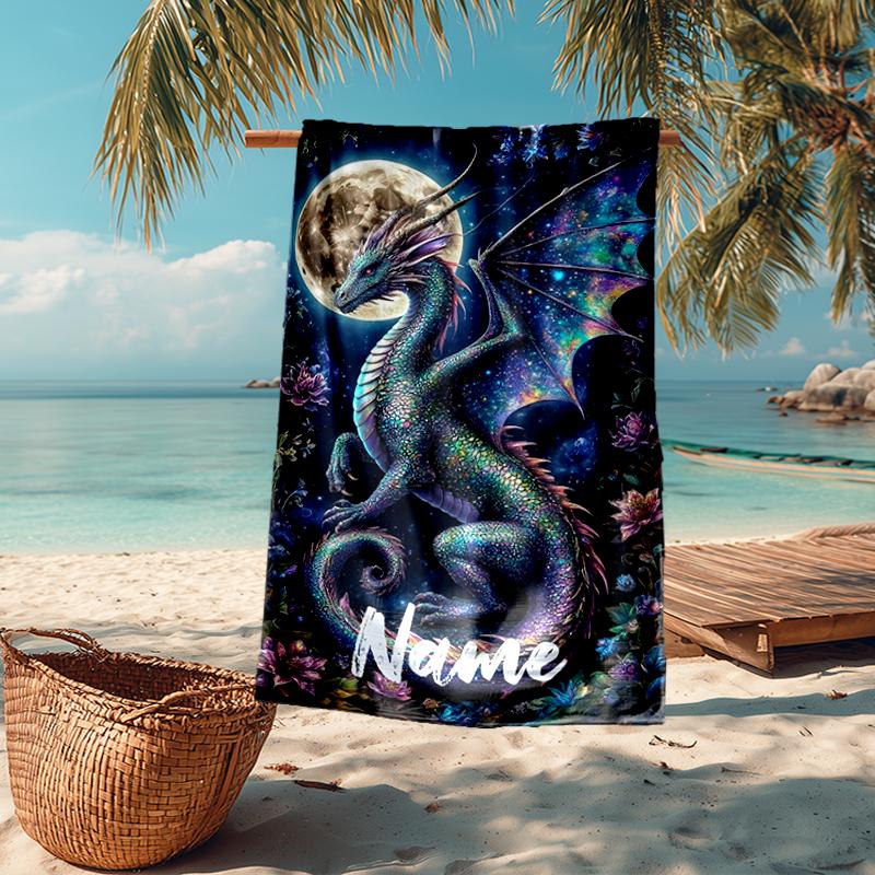 Custom Name Ultra-Soft Beach Towel with Dragon Theme,Ideal for Pool - Camping, Diving - Perfect Travel Essential, Vibrant Beach Towel.