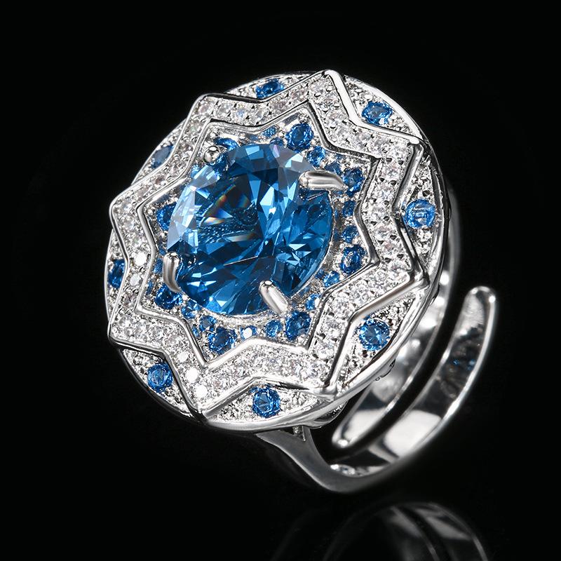 

Jewelry Copper Bottom Gold-Plated Simulation Blue Spinel Round Temperament Light Luxury Suit Women 10-8Mm