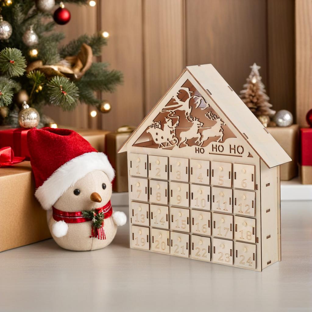 LED Light Up Wooden Advent Calendar 24 Drawers Refillable Christmas Countdown Tabletop Decor Christmas Advent Calendar