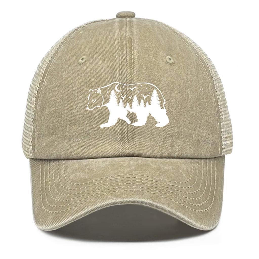 White Forest Bear Mesh Cap Adjustable Baseball Cap Hat For Woman Distressed Simple Snapback Trucker Hat Ideal Choice For Gifts