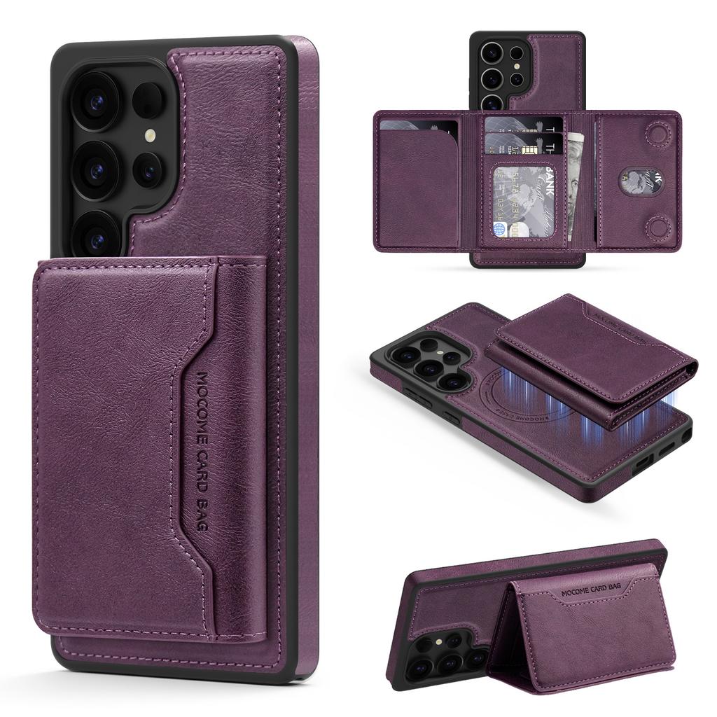 For Samsung Galaxy S25 Ultra Case Compatible with MagSafe Leather Back Phone Cover with Detachable Card Bag