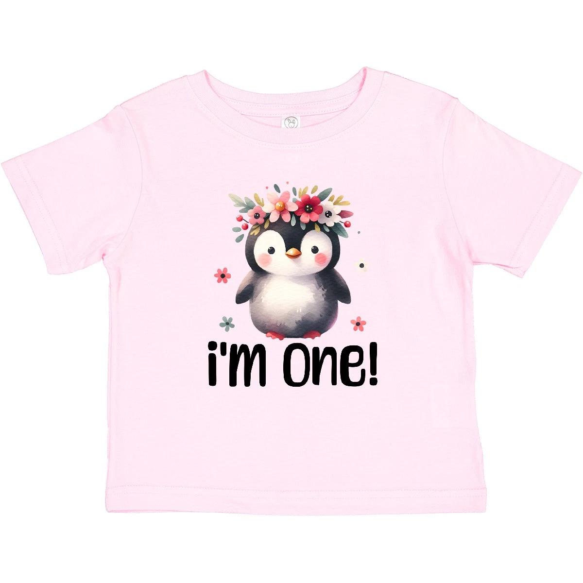 Inktastic Babys First Birthday Penguin 1 Year Old Girl Baby T-Shirt Watercolor 140