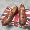 Fashion English Style Brown Leather Shoes Men's Loafers Retro Tassel Leather Shoes Brown Classic Business Office Dress Loafers Big Size