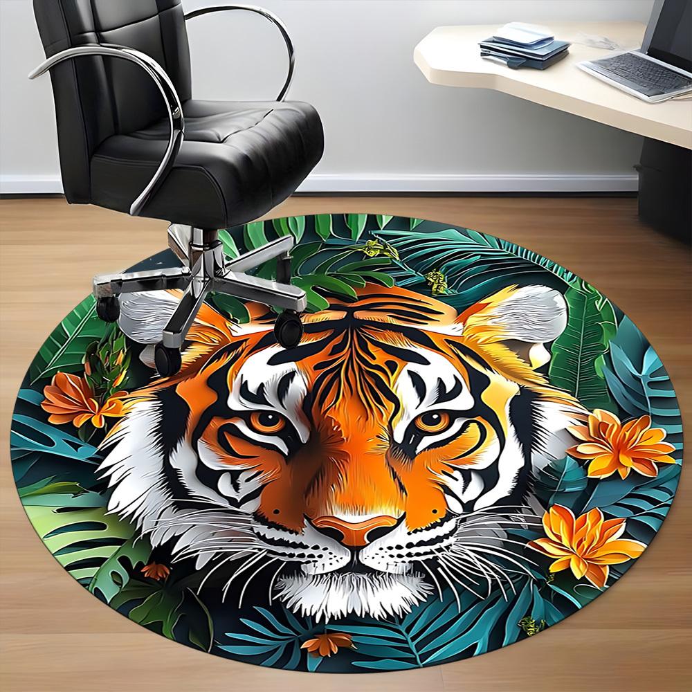 1PC Tiger Print Chair Carpet for Office, Indoor Non-Slip Washable Carpet, Soft Comfortable Mat For Office Room yy250930244