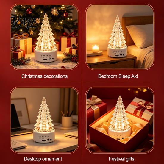 Multifunctional Audio Lamp Crystal-Like Christmas Tree Light, Wireless Music Player LED Table Centerpiece Color Changing Bedside for Bedroom