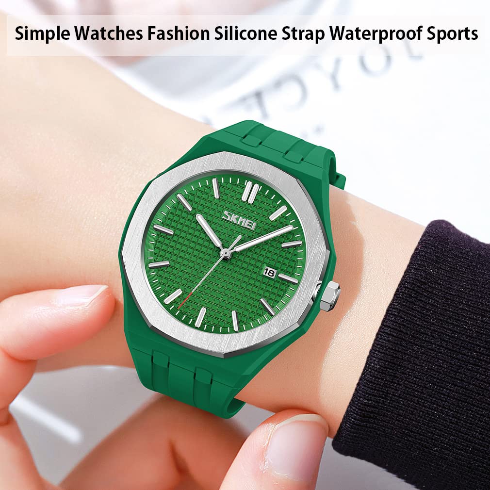 SKMEI Simple Analog Quartz Large Date Gift for High School Students Men's Watch, Design, Silicone, Sports, Waterproof, Stylish, Casual, Movement,