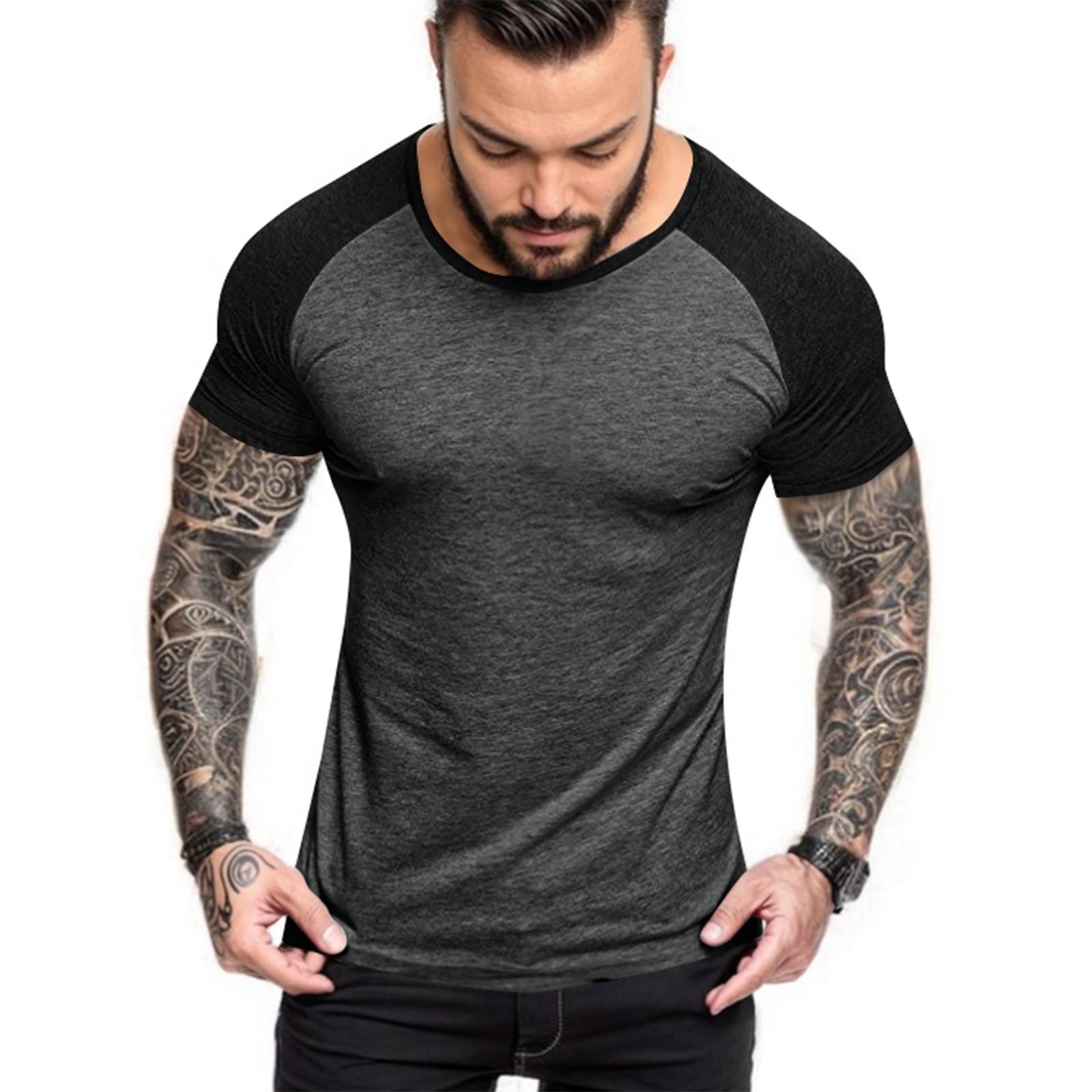 

Мужская повседневная спортивная футболка с цветными вставками, тонкая, облегающая, модная L