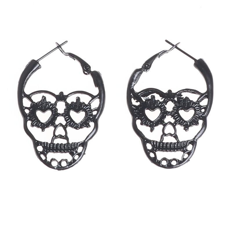 1pair Retro Black Hollow Out Carved  Skull Stud Earrings, Holiday Couple Gift