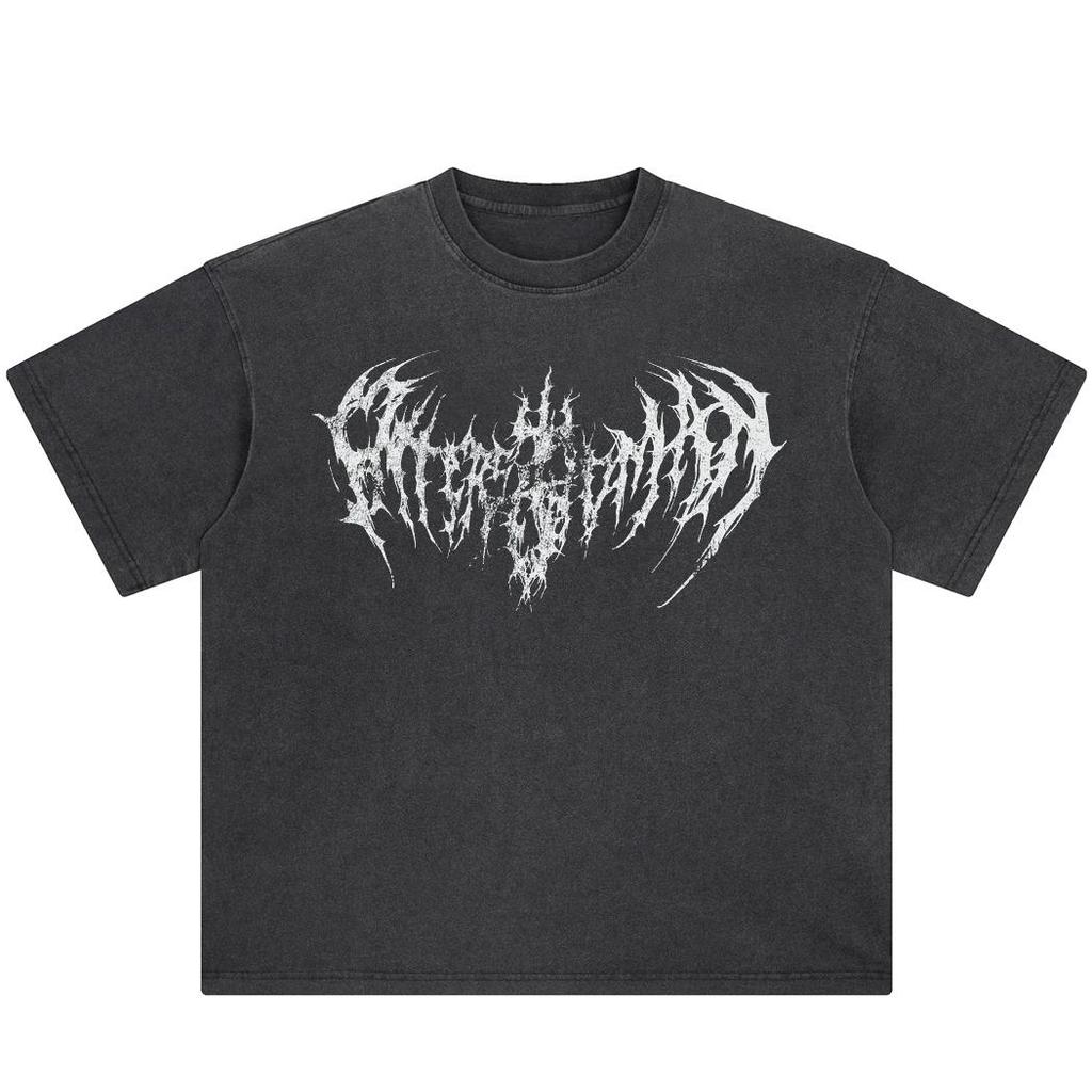 Streetwear Bat Skeleton Graphic Washed Black T-Shirt Cotton Unisex Tops Tees Summer Short Sleeves T Shirt