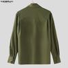 INCERUN Men Lapel Neck Long Sleeve Solid Color Casual Loose Shirts Tops