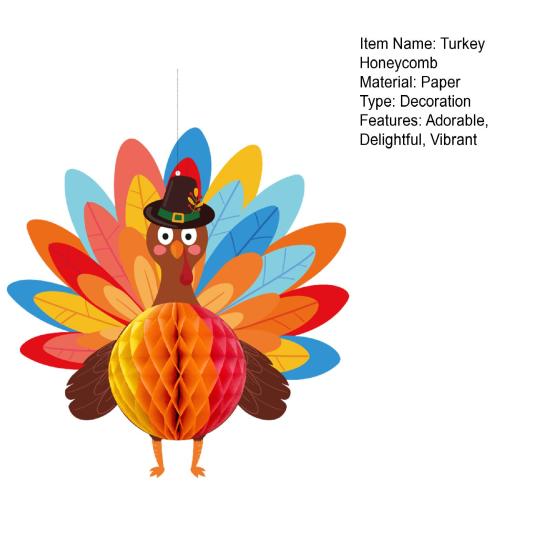 Thanksgiving Turkey Honeycomb Ornament Hanging Paper Turkey Honeycomb Decoration for Thanksgiving Party Favors Dining Table Decor