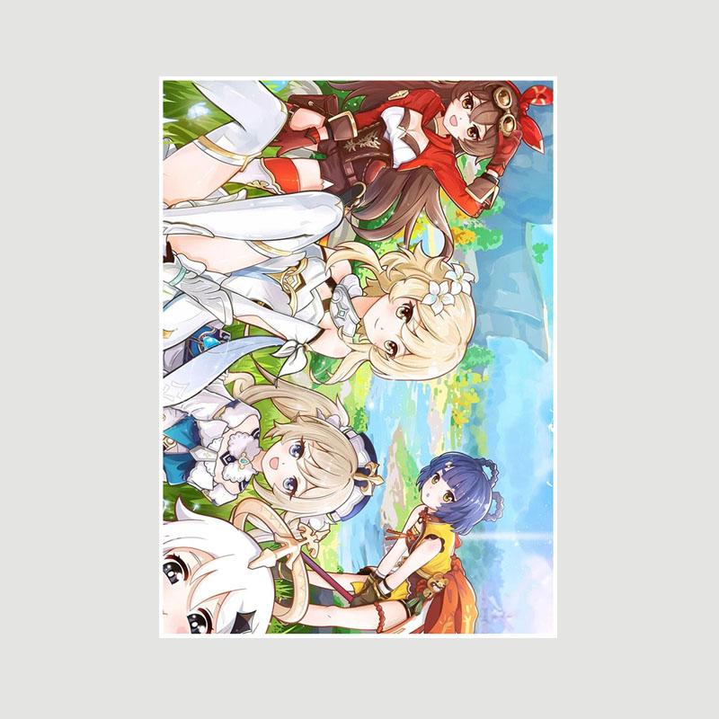 Genshin Impact Series Posters White Paper Anime Girl Poster Mural Home Decor Study Bedroom Bar Cafe Decoration Painting Wall Art Prints
