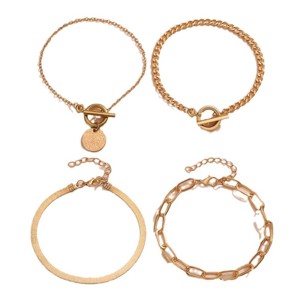 5pcs Set Hip Hop Punk Gold Color Snake Bone Chain Bead Chain OT Clasp Multi-layer Bracelets for Women Personality Jewelry Sets