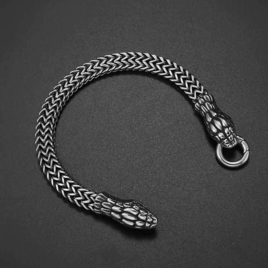 1pc a Men'S Vintage Punk 304L 304L Stainless Steel Bracelet Featuring Double Snake Heads - Perfect for Gothic Hip-Hop Fashion