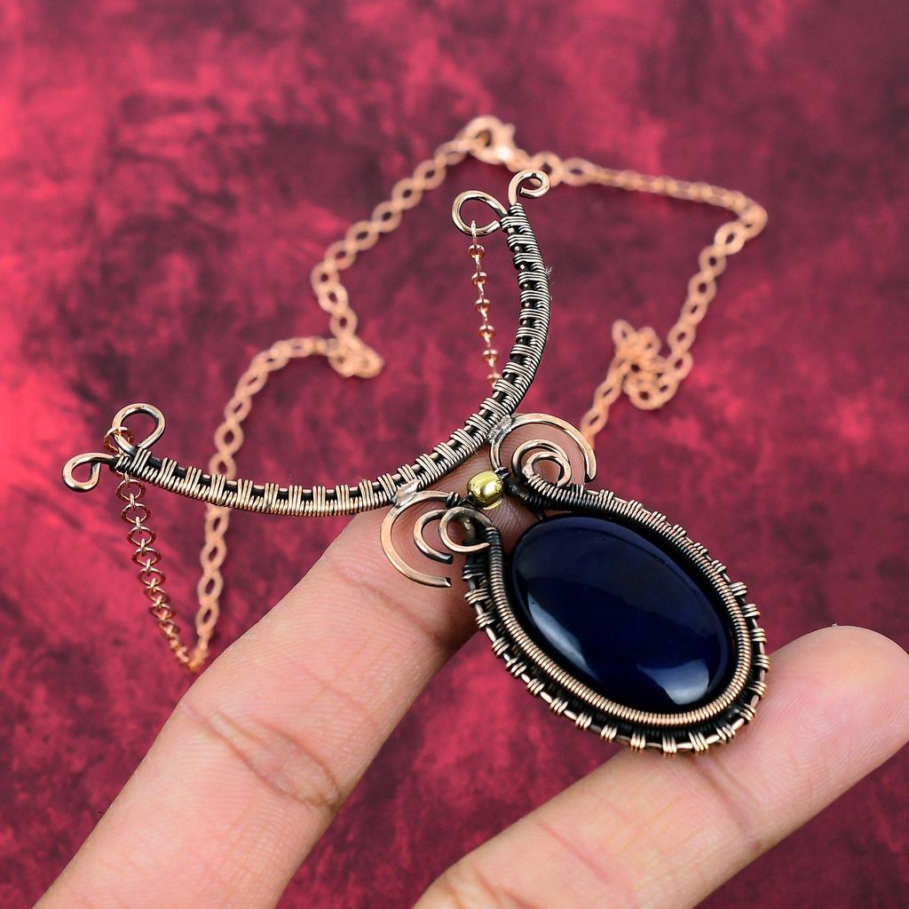 Blue Fire Labradorite Necklace Copper Wire Wrapped Gemstone Necklace Adjustable Chain Necklace Copper Jewelry Handmade Necklace Gift For Her