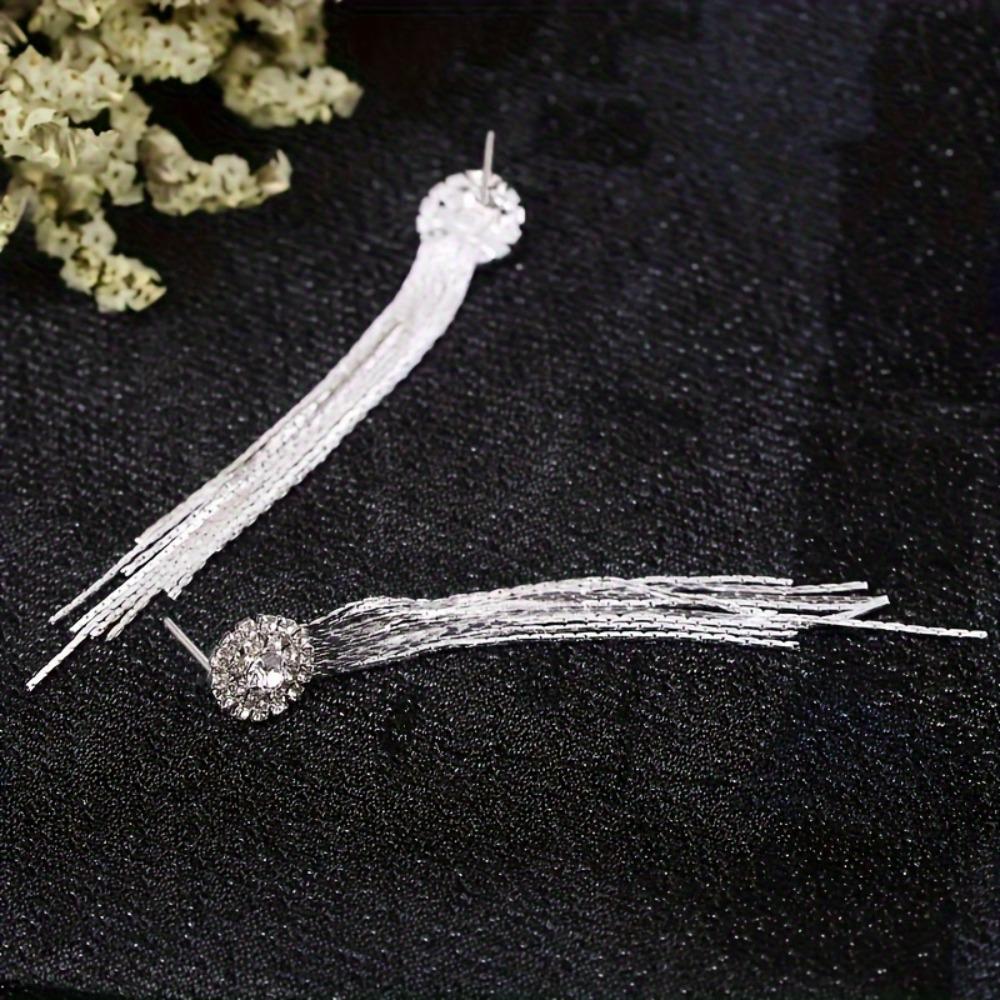 1Pair of Long Fringed Earrings, Korean Version of Fashion Temperament Exaggerated Diamond-set Round Earrings