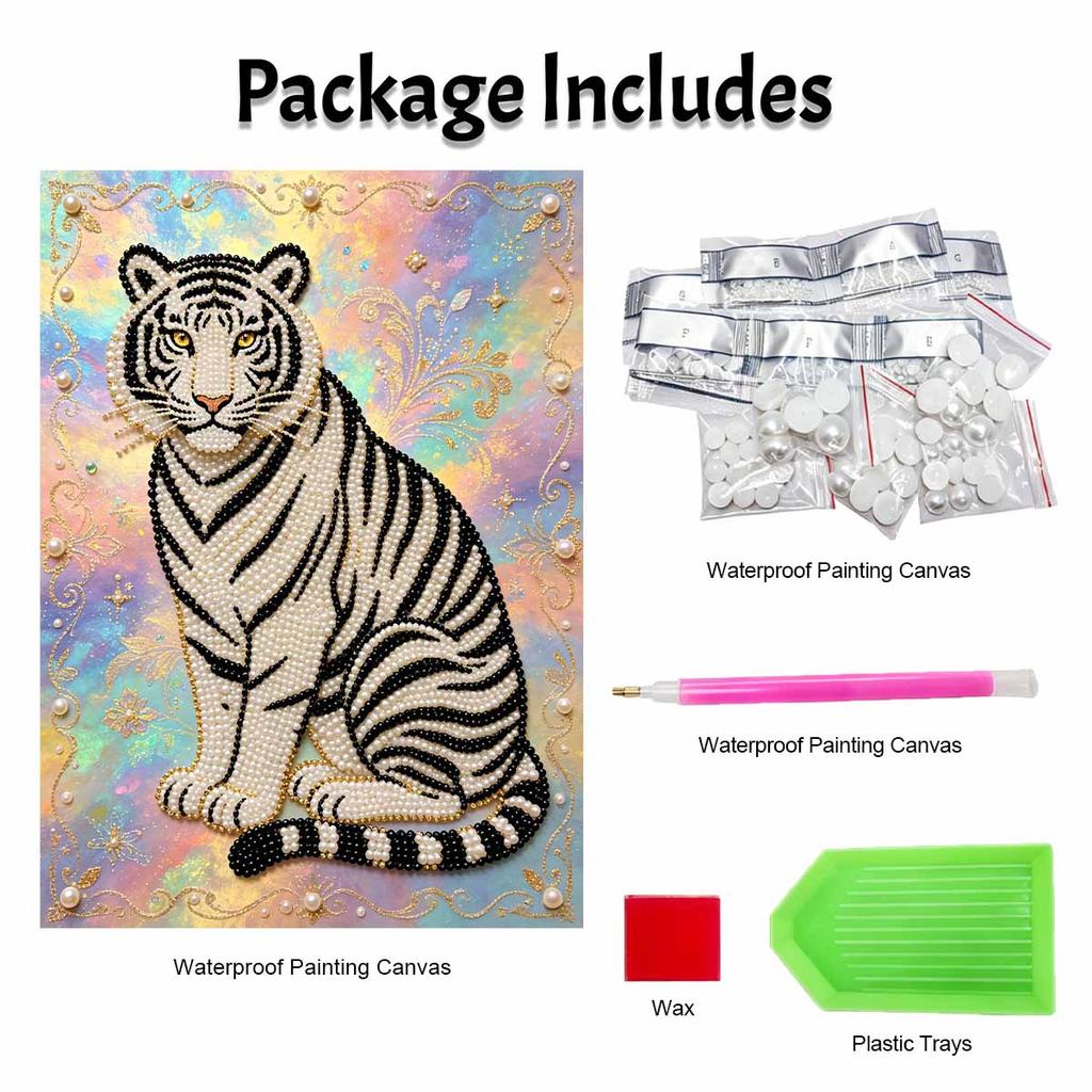 Shiny Pearl Elegant White Tiger DIY Painting Creative Bead Art Craft Household Wall Decoration Nice Present For Art Hobbyists Home Ornament Decor