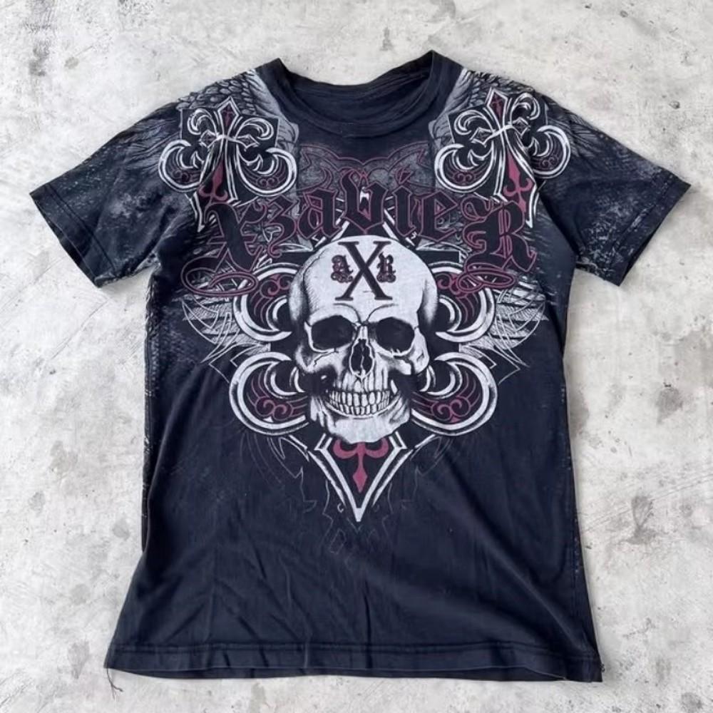 Sommer Herren Personalisiertes Totenkopf-Print Bequemes Rundhals-T-Shirt Outdoor Streetstyle Oberteil Lässige Damenbekleidung