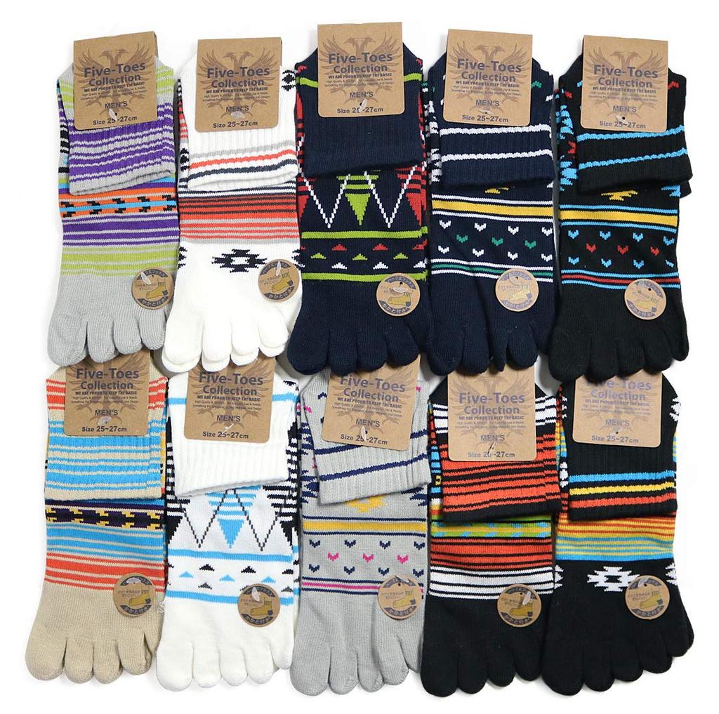 Native Design [box408] Men's Five-Toe Socks, 10-Pair Set,