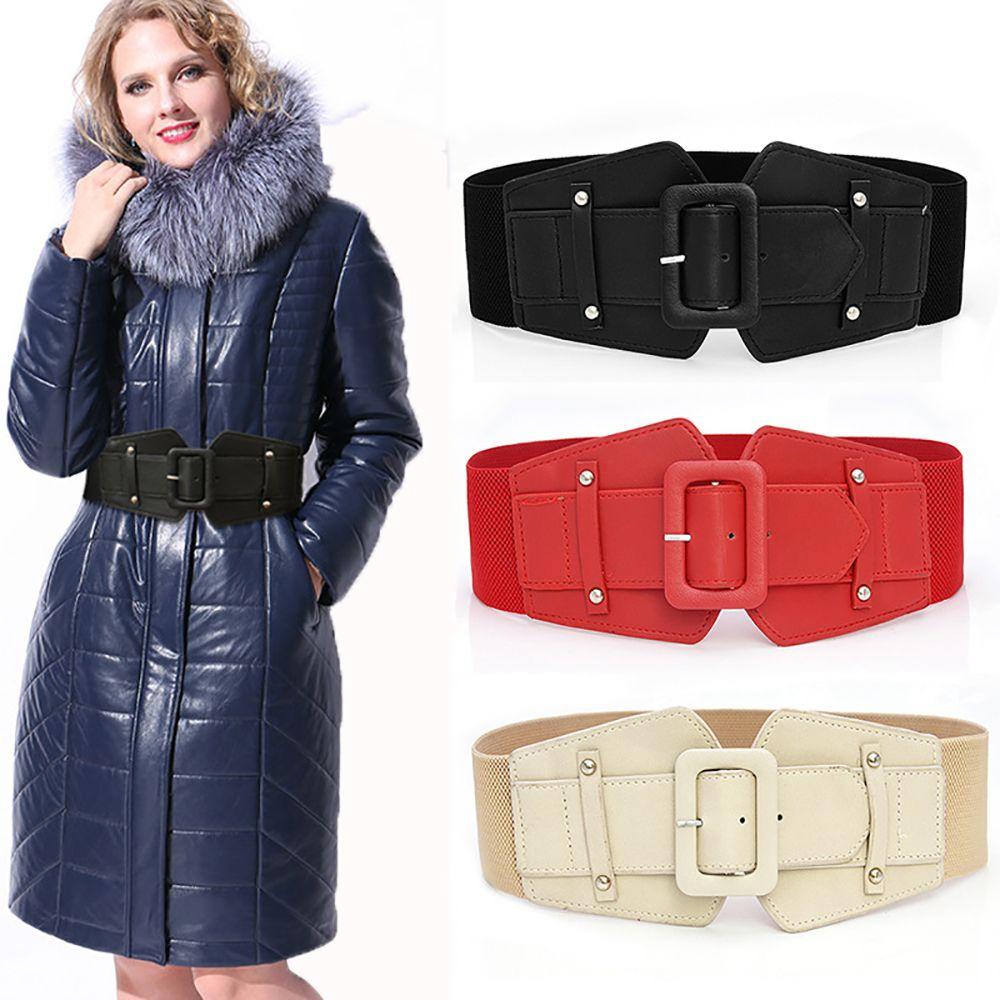 Personality Elastic Female Ladies Canvas Skirt Dress PU Belt Women Waistband Cummerbunds Waist Belt