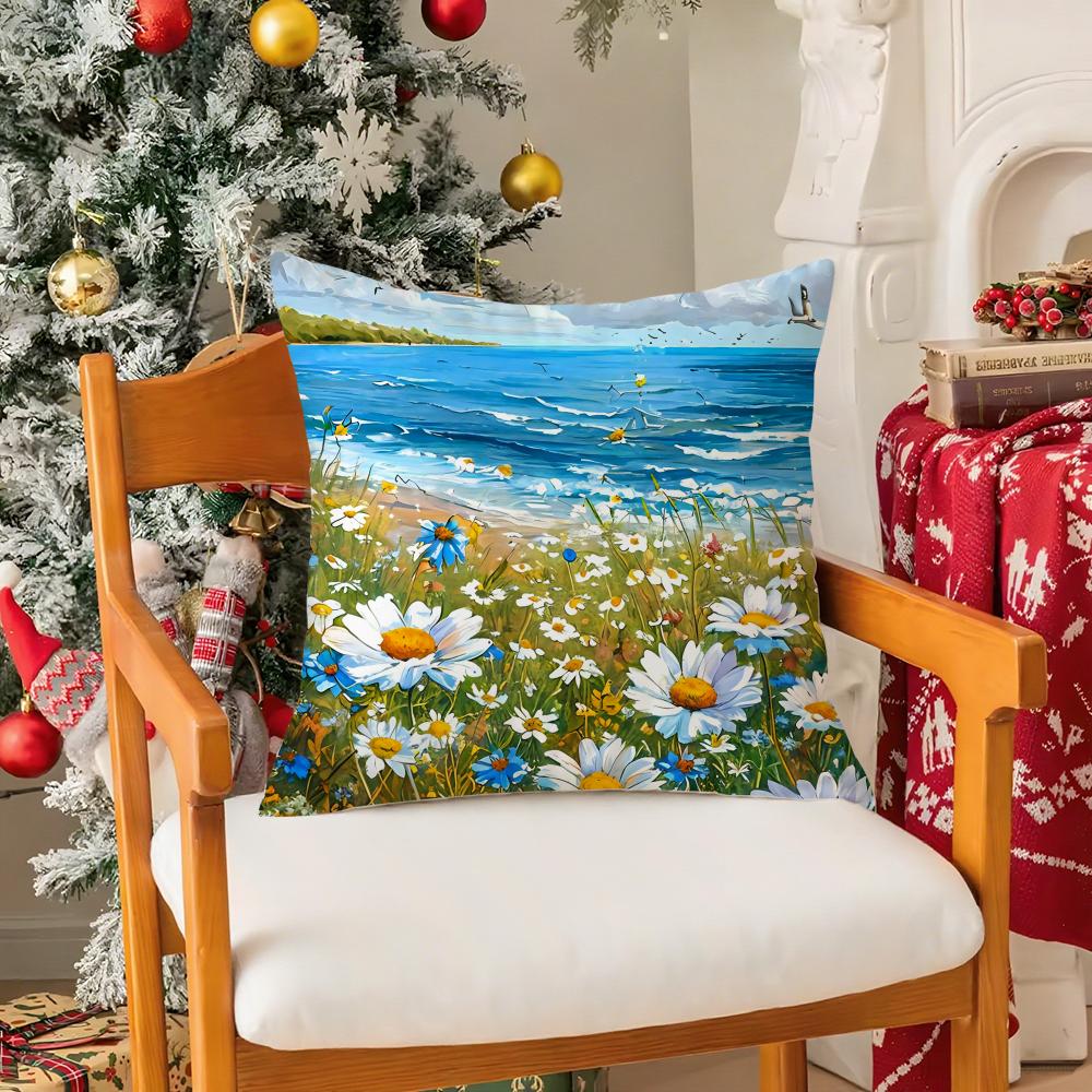 Ocean  Floral Fantasy Pillow Case Silky elegant Comfort Sofa Bed Invisible zipper