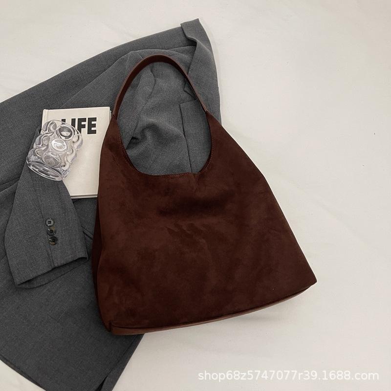 Deerskin velvet underarm commuter big bag women's 2025 new retro tote bag autumn casual large-capacity underarm bag