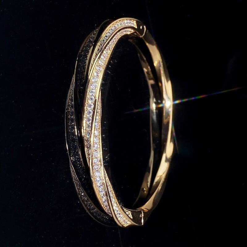 Elegant Full CZ Rhinestone Womens Bracelet Gold Plated Copper Adjustable Fashion Jewelry Daily Wear