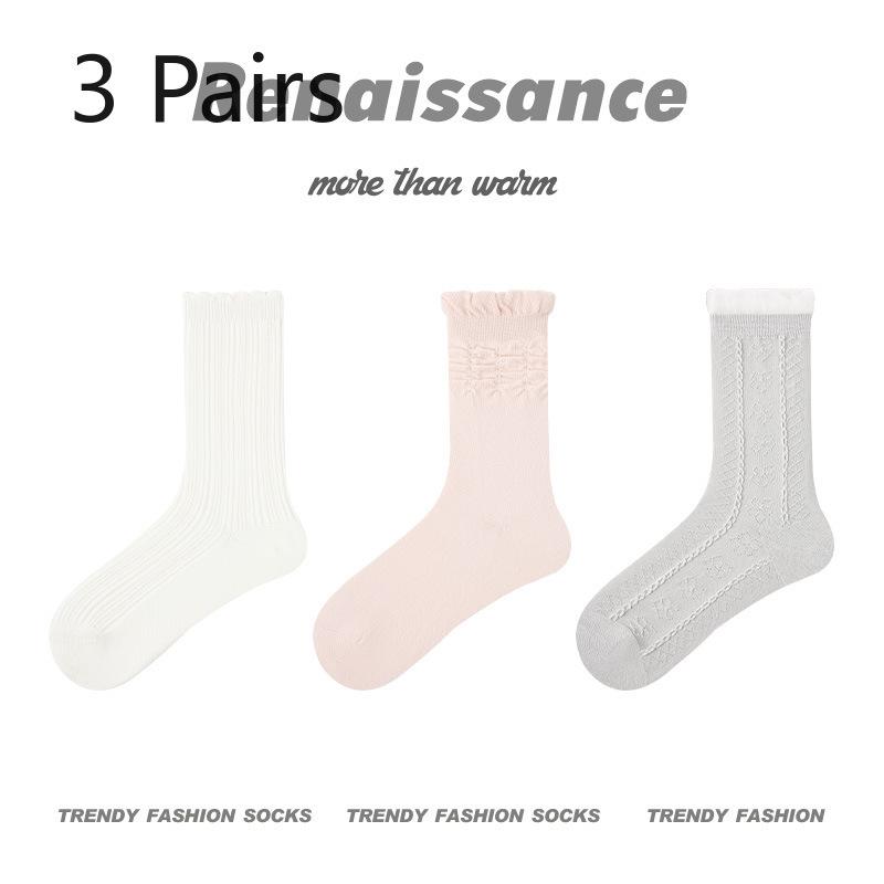 3 Pairs of Female Spring and Summer Thin Style Breathable Sports Tube Cotton Socks