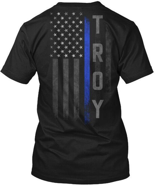 Troy Family Thin Blue Line Flag T-Shirt Made in the USA Size S to 5XL 4XL
