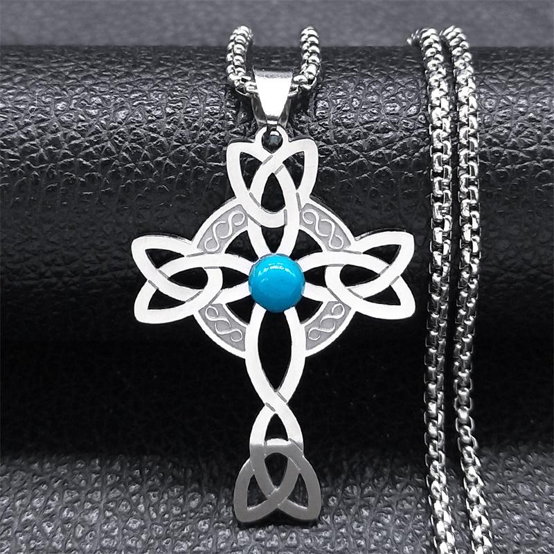 Celtic Trinity Knot Triquetra Necklace for Women Men Silver Color Stainless Steel Stone Witch Necklaces Jewelry Collar N8064S02
