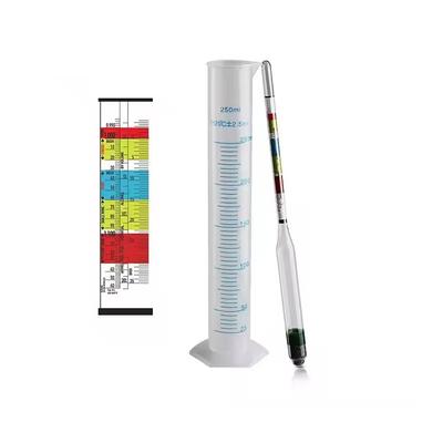 Hydromètre Testeur 250ml Fiole de Mesure, Hydromètre à Triple Échelle Pour Vin Bière Hydromel et Kombucha Densité Spécifique Testeur ABV 5