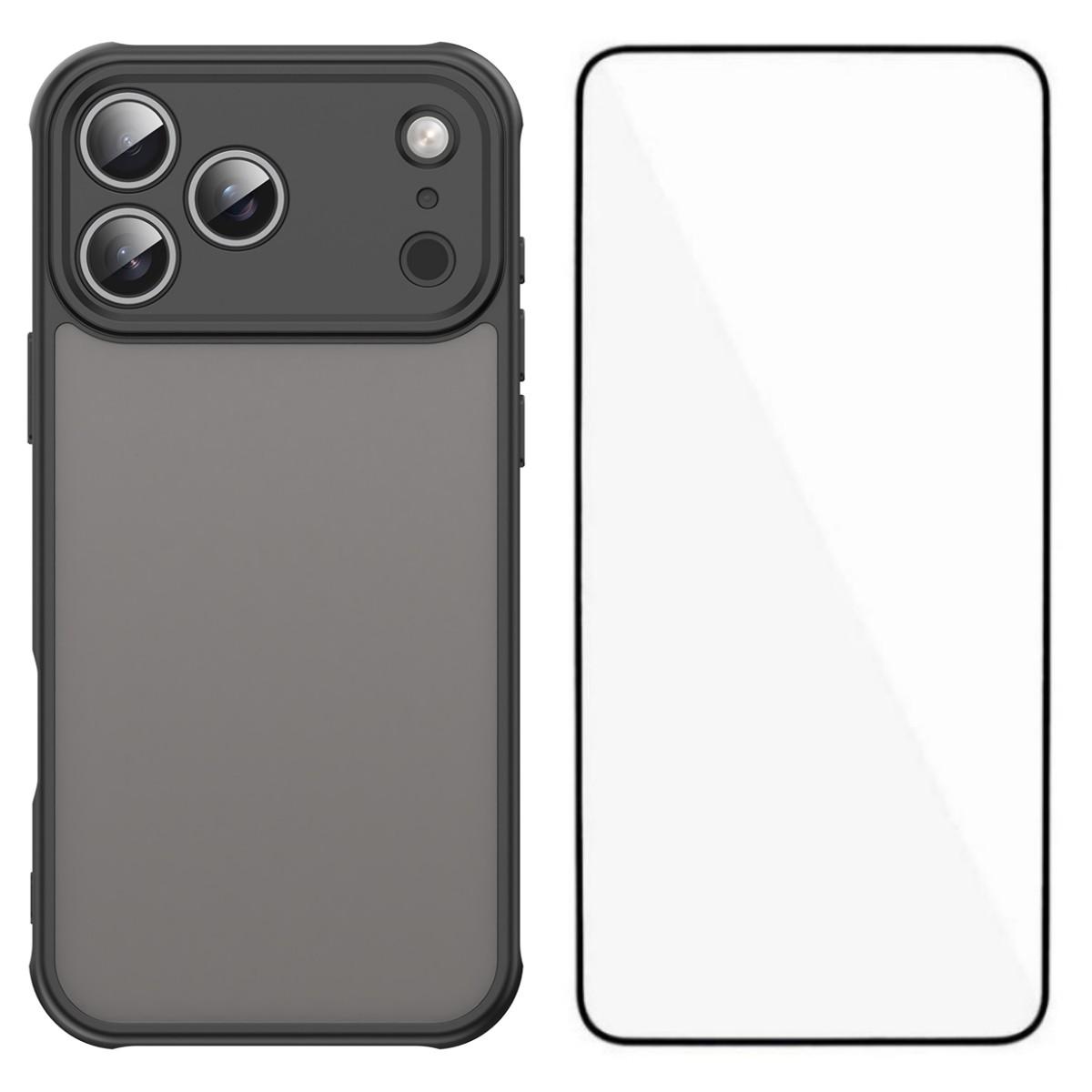 

For iPhone 17 Pro Max Case with Screen Film WANLONFENG FD Series Skin Touch TPU PC Phone Back Cover Black