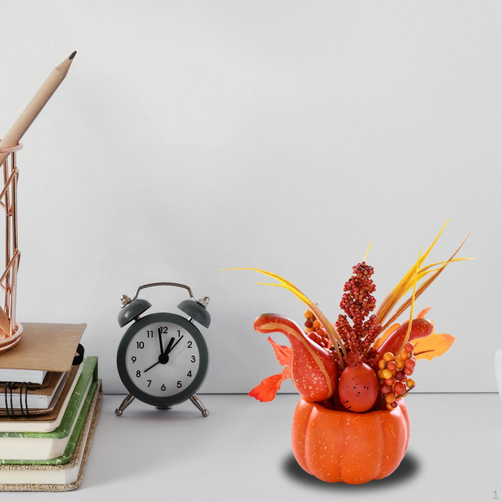 Artificial Pumpkin Flower Halloween Decor Wedding with Maple Leaves Berries Desk Floral C