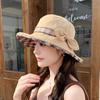 Summer Sunshade Hat for Women, Korean Version, Fashionable Contrasting Color Checkered Fisherman Hat, Tourist Large Eave Sun Hat