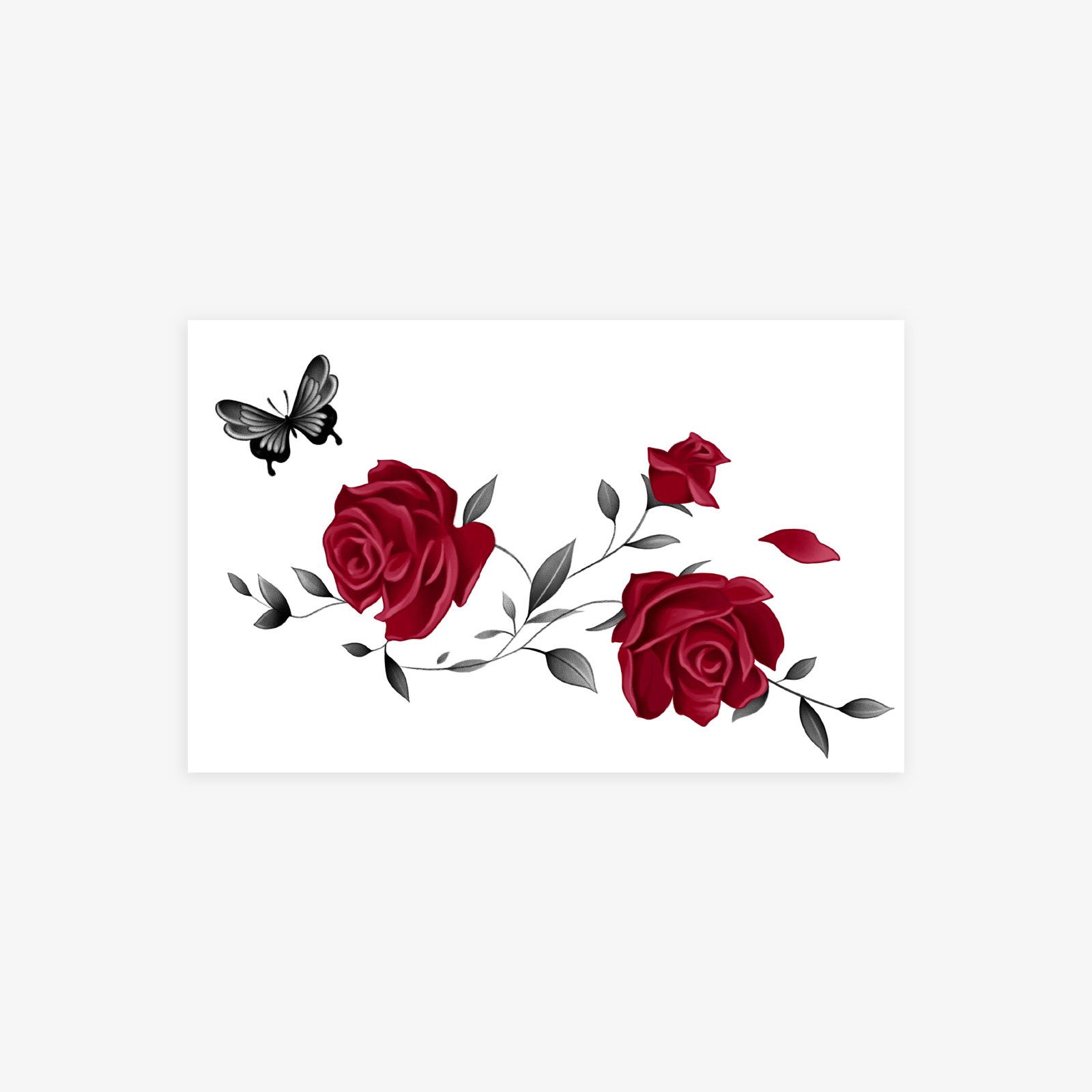 Dark Personality Tattoo Sticker Waterproof Female Long-Lasting Butterfly Rose Tattoo Sticker 19*12