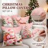 Set of 4 Winter Christmas Throw Covers with Snowman and Christmas Tree Print, Linen Cushion Cases for Sofa and Home Decor
