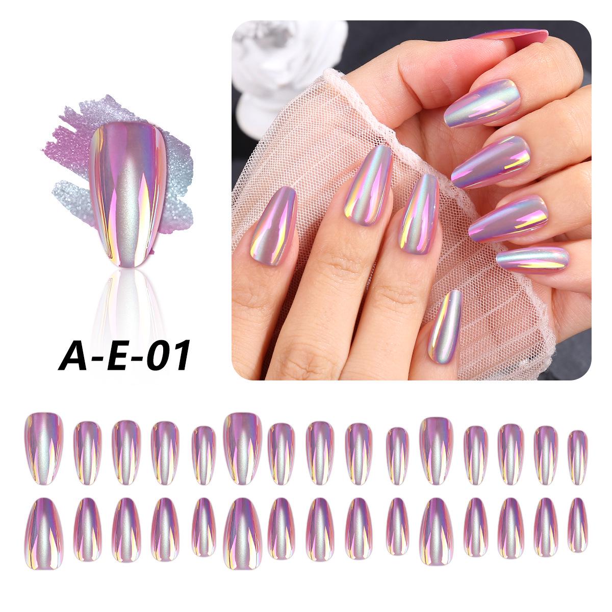 Aurora-Effect Rhinestone Cat Eye Nail Stickers - Dreamy Pink Electroplated False Nail Tips