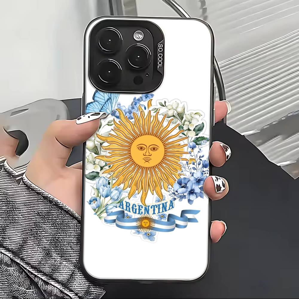 Argentina Football Support Flag Phone Case For iPhone 17,16,15,14,13,12,11 Plus,Pro Max,XS,Colored Silver Plated Inside Cover