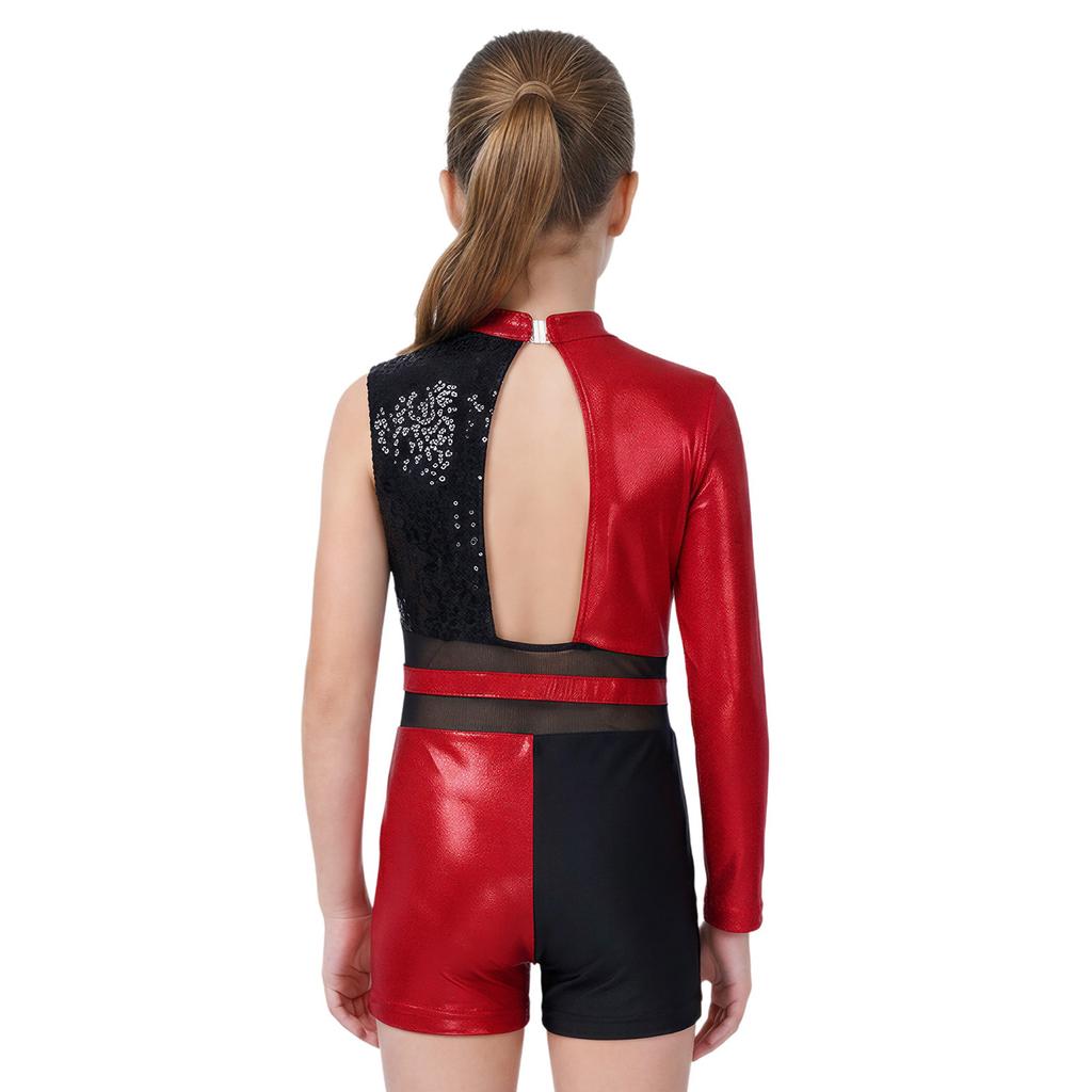 Kids Girls Metallic Jumpsuit for Ballet Dancing Gymnastics Leotards Ballet Mesh Bodysuit Stage Performance Dancewear Costume